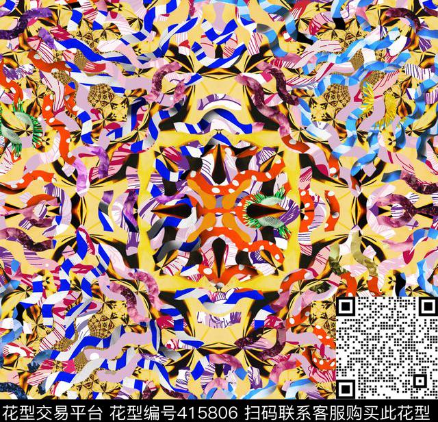 抽象几何花数码印花华亿平台下载（图片编号: 415806） - 瓦栏（Walan）