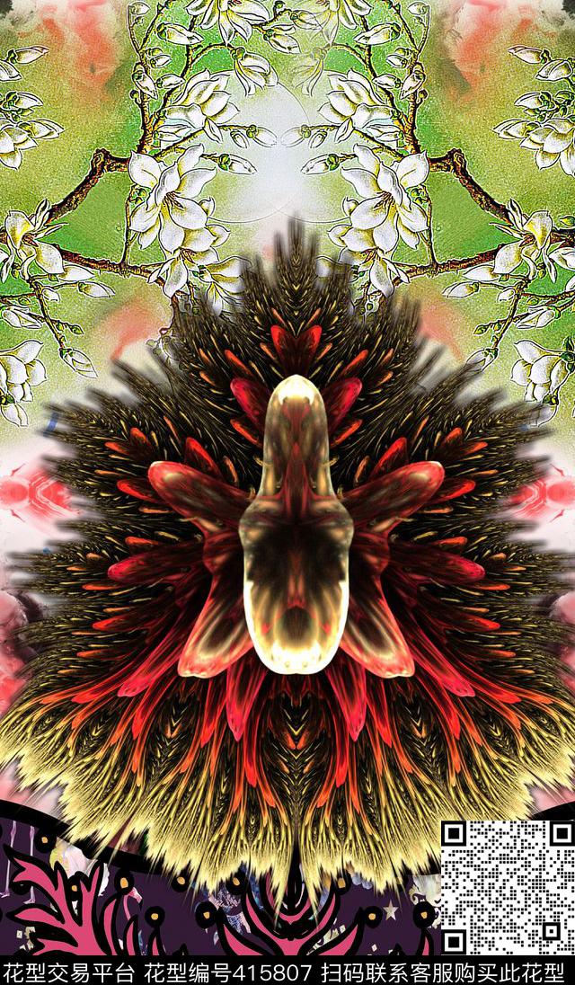 抽象花女装数码印花华亿平台下载（图片编号: 415807） - 瓦栏（Walan）