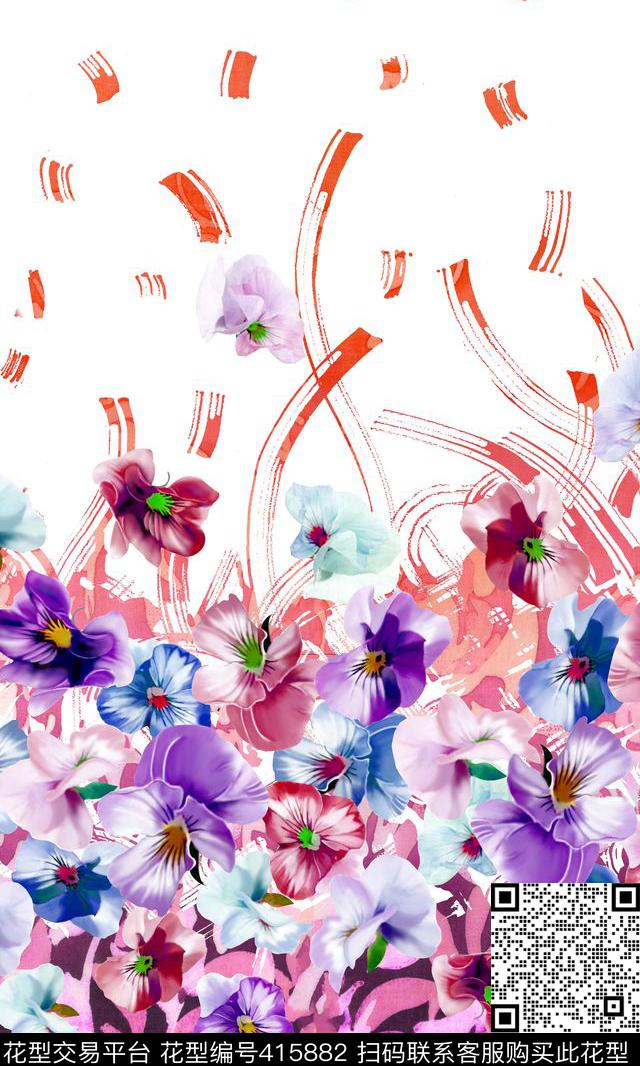 花瓣层次清新数码印花华亿平台下载（图片编号: 415882） - 瓦栏（Walan）