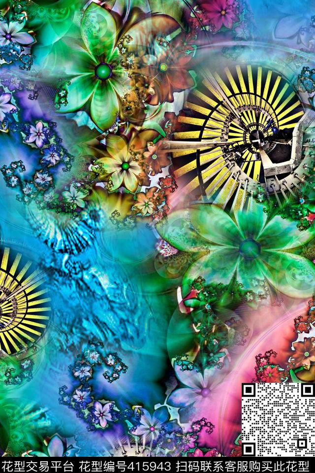 分形艺术花朵数码印花华亿平台下载（图片编号: 415943） - 瓦栏（Walan）