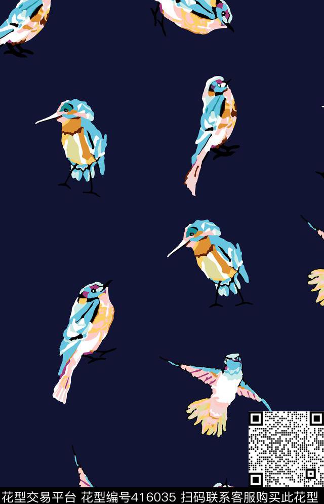 抽象小鸟休闲传统印花华亿平台下载（图片编号: 416035） - 瓦栏（Walan）