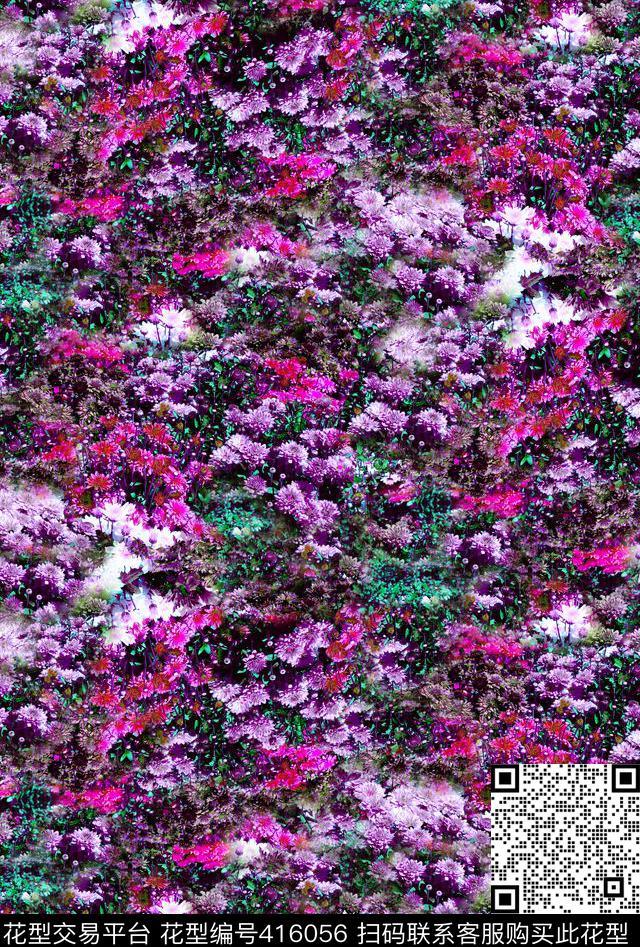优雅清新花卉满地彩色花卉数码印花华亿平台下载（图片编号: 416056） - 瓦栏（Walan）
