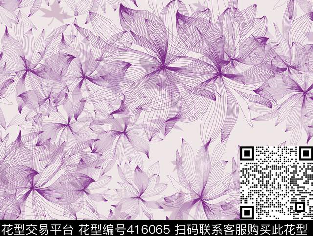 花卉线条时尚数码印花华亿平台下载（图片编号: 416065） - 瓦栏（Walan）