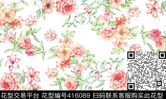 手绘插画花卉复古数码印花华亿平台下载（图片编号: 416089） - 瓦栏（Walan）