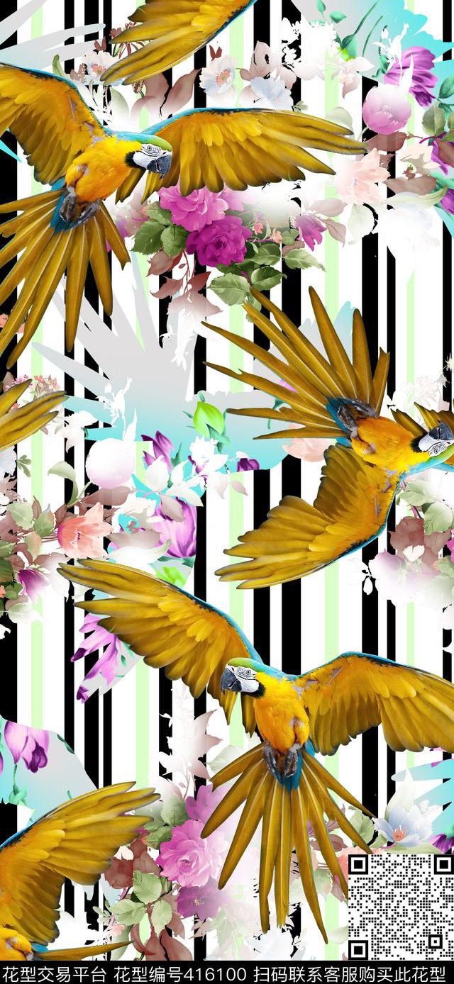 条纹动物条纹、鸟数码印花华亿平台下载（图片编号: 416100） - 瓦栏（Walan）