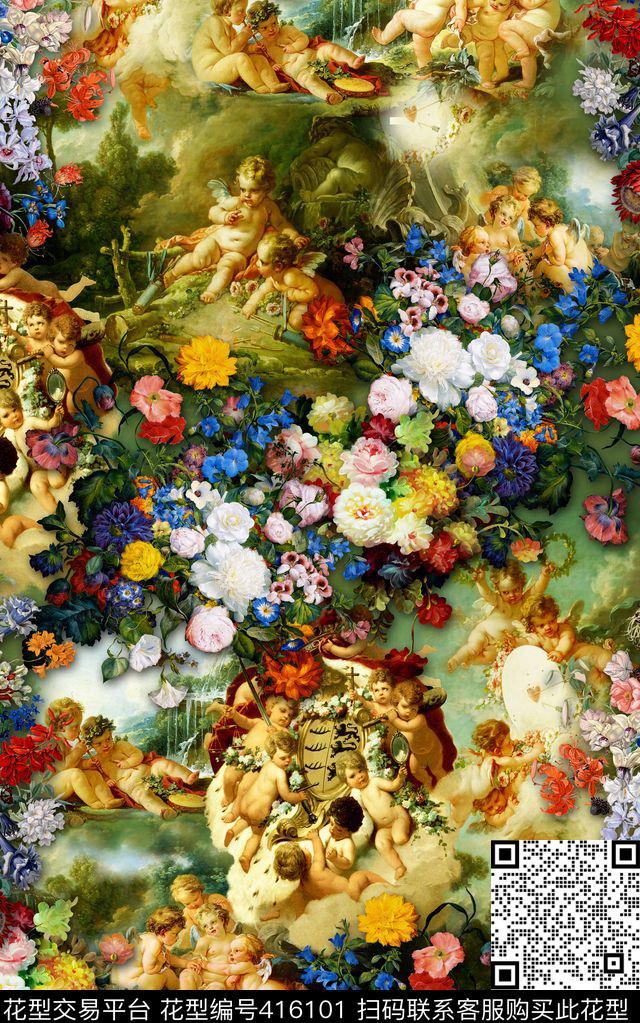 女装欧式宫廷风天使数码印花华亿平台下载（图片编号: 416101） - 瓦栏（Walan）