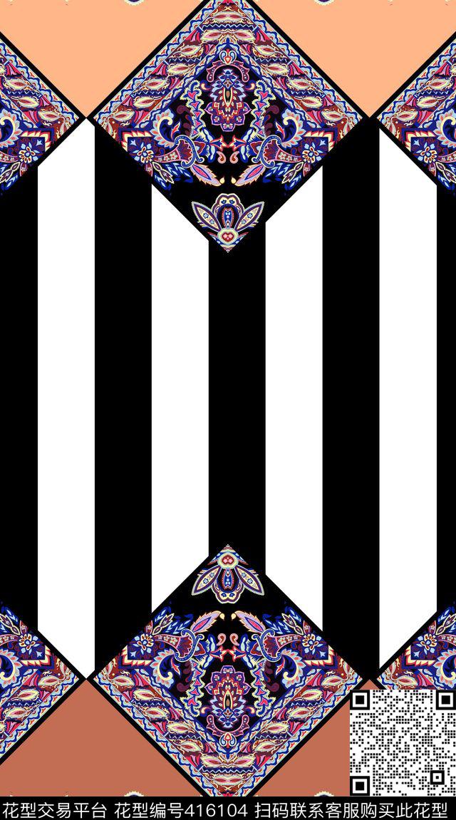 民族条纹佩斯利传统印花华亿平台下载（图片编号: 416104） - 瓦栏（Walan）