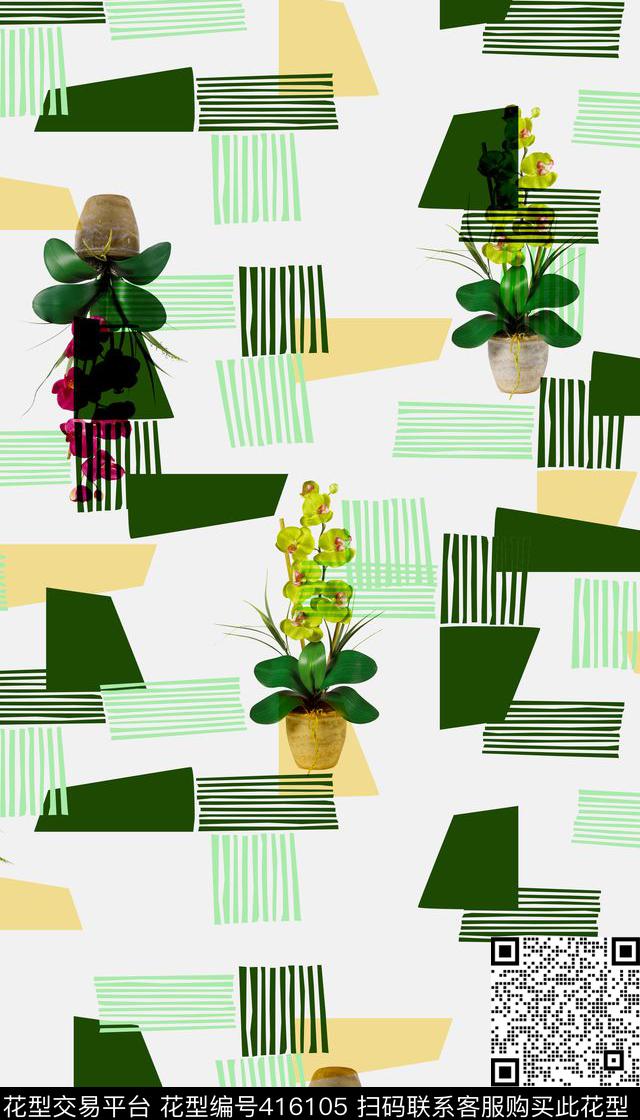 几何兰花数码印花华亿平台下载（图片编号: 416105） - 瓦栏（Walan）