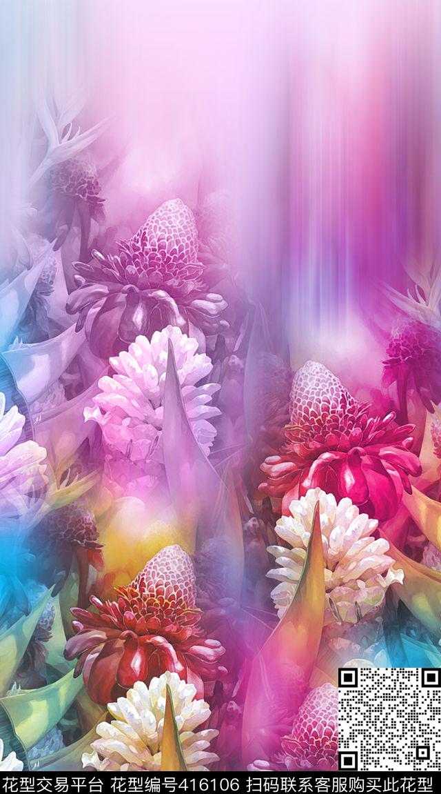 定位花卉手绘花数码印花华亿平台下载（图片编号: 416106） - 瓦栏（Walan）