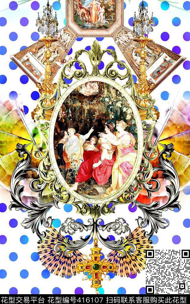 时尚圆点卷草数码印花华亿平台下载（图片编号: 416107） - 瓦栏（Walan）