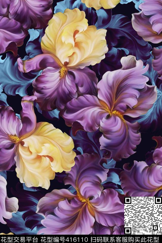 抽象花卉花卉数码印花华亿平台下载（图片编号: 416110） - 瓦栏（Walan）