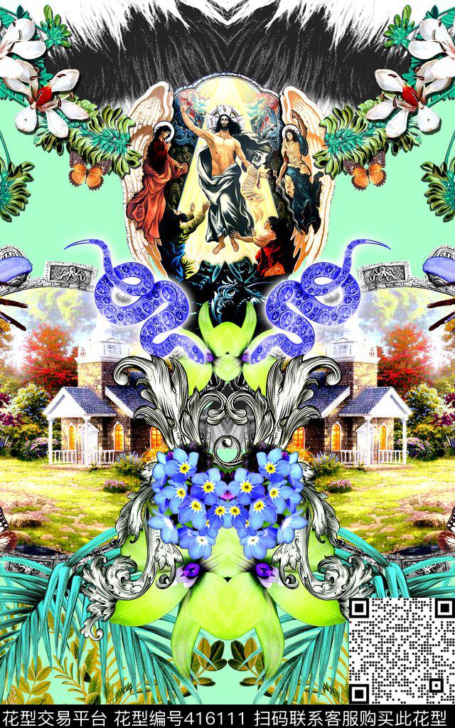 欧式油画动物纹数码印花华亿平台下载（图片编号: 416111） - 瓦栏（Walan）