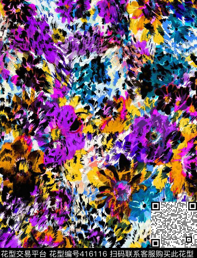 暗地百花花卉数码印花华亿平台下载（图片编号: 416116） - 瓦栏（Walan）