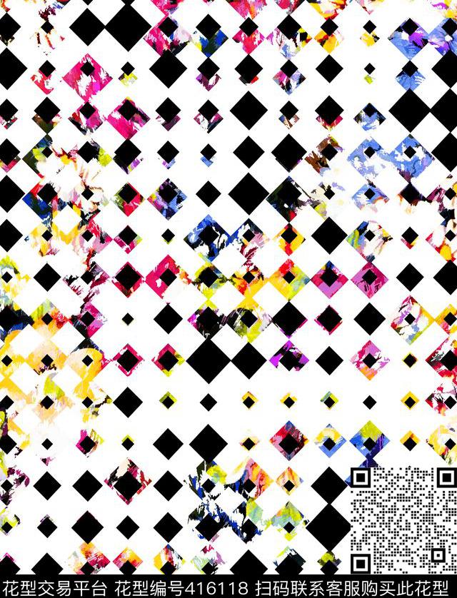 错位格子几何数码印花华亿平台下载（图片编号: 416118） - 瓦栏（Walan）