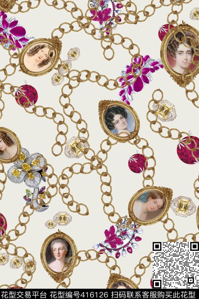 链条项链珠宝油画时尚简洁数码印花华亿平台下载（图片编号: 416126） - 瓦栏（Walan）