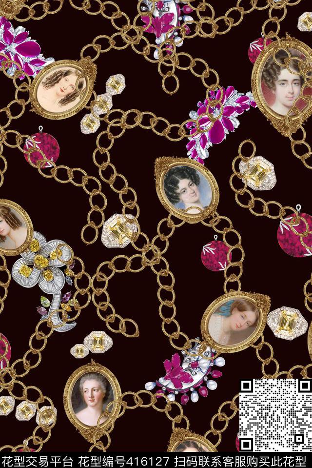 时尚链条项链珠宝油画简洁数码印花华亿平台下载（图片编号: 416127） - 瓦栏（Walan）