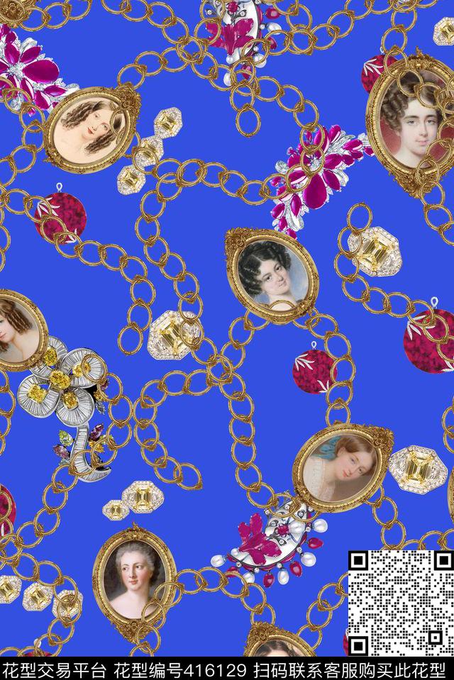 时尚链条项链珠宝油画简洁数码印花华亿平台下载（图片编号: 416129） - 瓦栏（Walan）