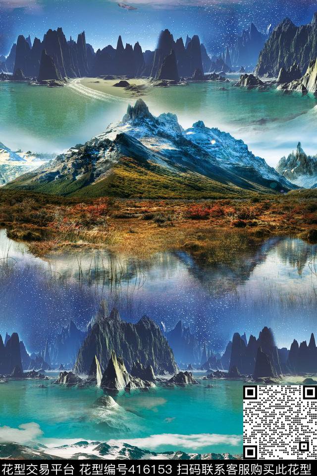 山水抽象风景数码印花华亿平台下载（图片编号: 416153） - 瓦栏（Walan）