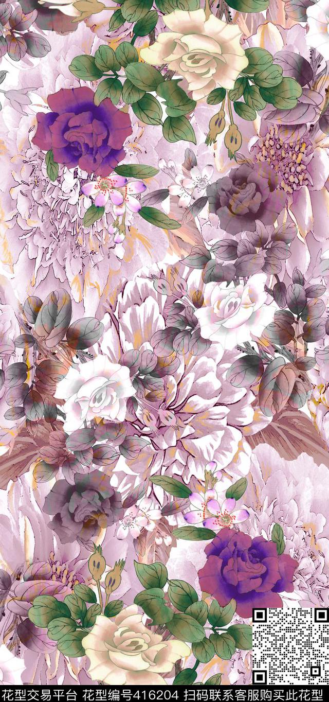 抽象花卉数码印花华亿平台下载（图片编号: 416204） - 瓦栏（Walan）