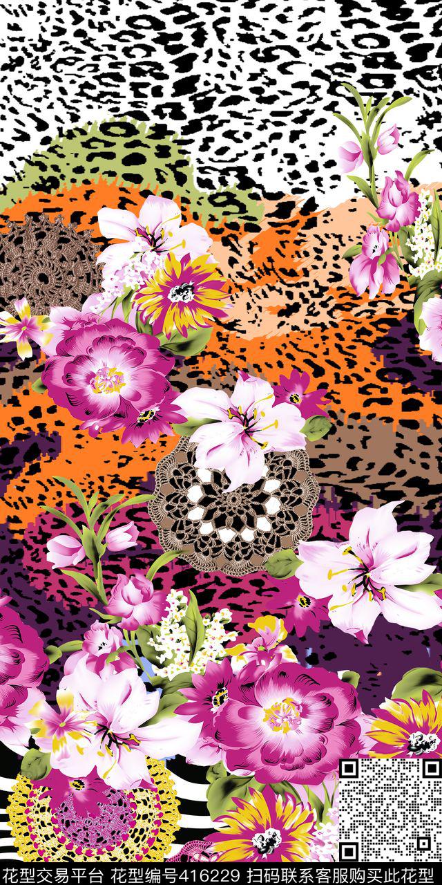 抽象花卉数码印花华亿平台下载（图片编号: 416229） - 瓦栏（Walan）