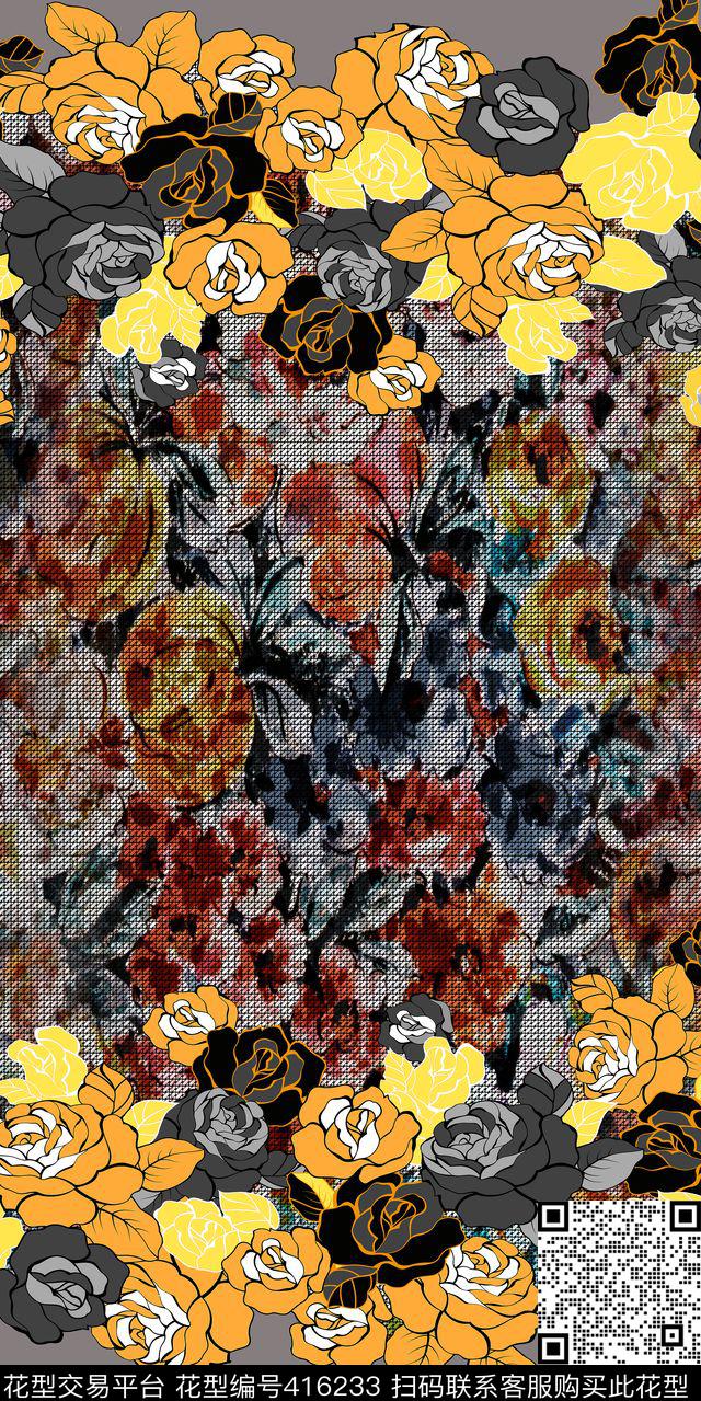 抽象花卉数码印花华亿平台下载（图片编号: 416233） - 瓦栏（Walan）