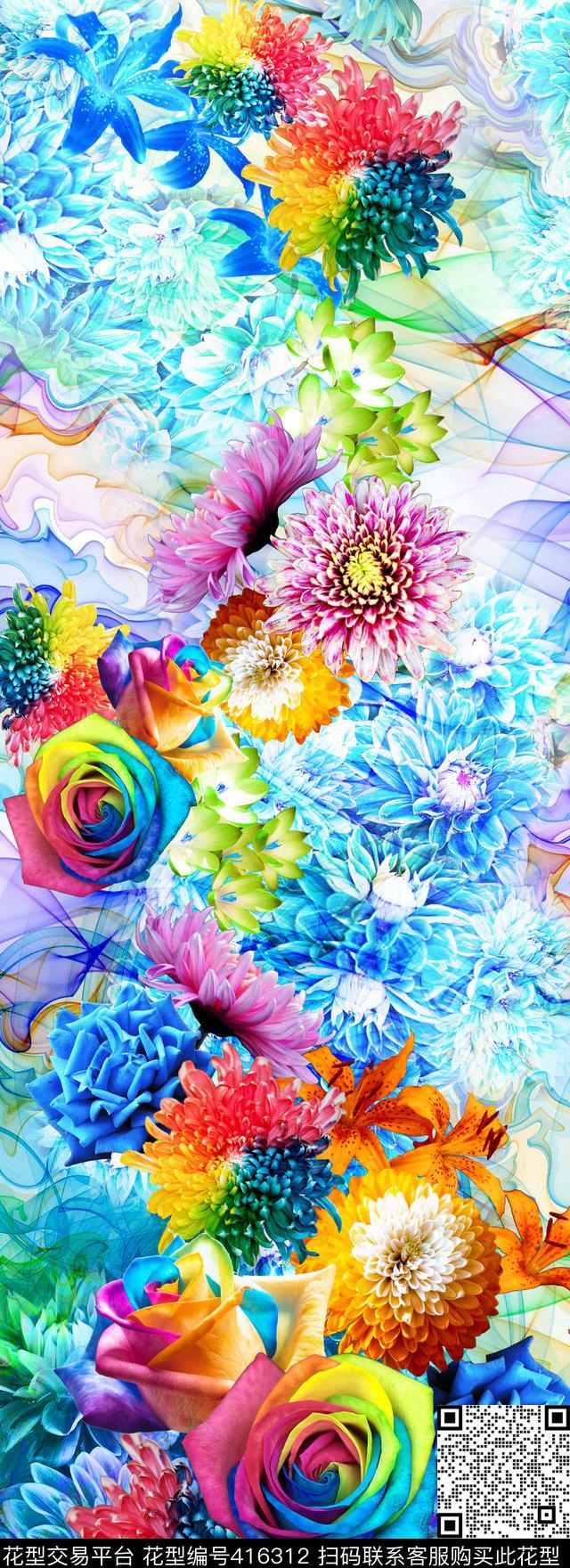 百合花彩虹雏菊数码印花华亿平台下载（图片编号: 416312） - 瓦栏（Walan）