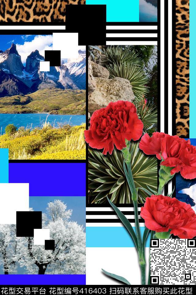 拼贴风景、花卉拼接组合数码印花华亿平台下载（图片编号: 416403） - 瓦栏（Walan）