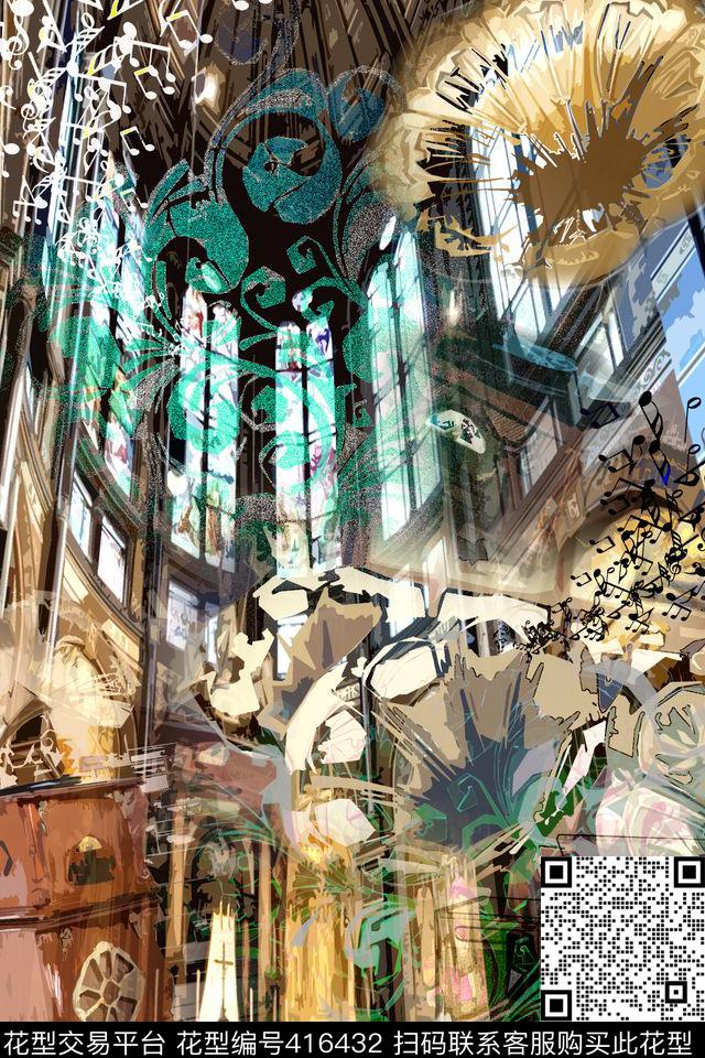 欧式宫廷风时尚怀旧数码印花华亿平台下载（图片编号: 416432） - 瓦栏（Walan）