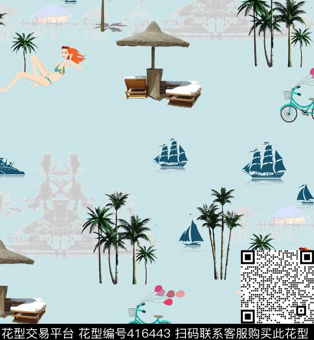 度假胜地休闲小清新数码印花华亿平台下载（图片编号: 416443） - 瓦栏（Walan）