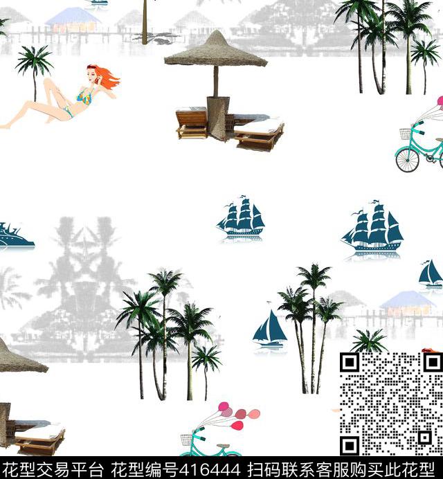 度假胜地休闲小清新数码印花华亿平台下载（图片编号: 416444） - 瓦栏（Walan）