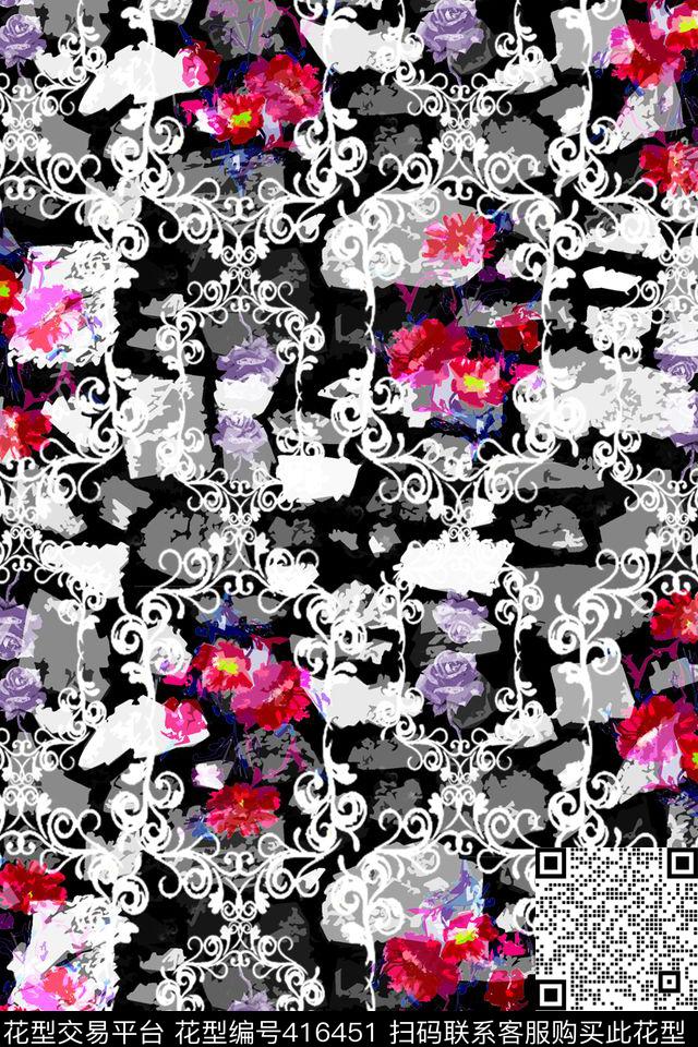 花蕾丝欧式宫廷风传统印花华亿平台下载（图片编号: 416451） - 瓦栏（Walan）