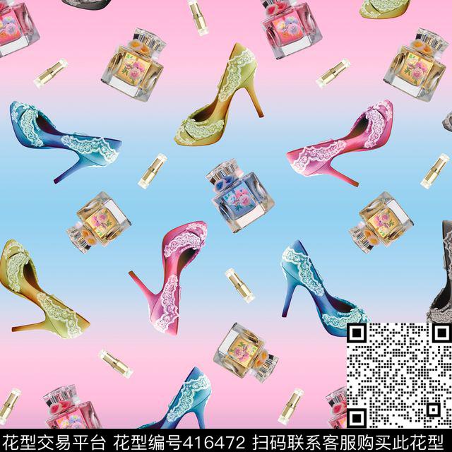 高跟鞋香水瓶口红数码印花华亿平台下载（图片编号: 416472） - 瓦栏（Walan）