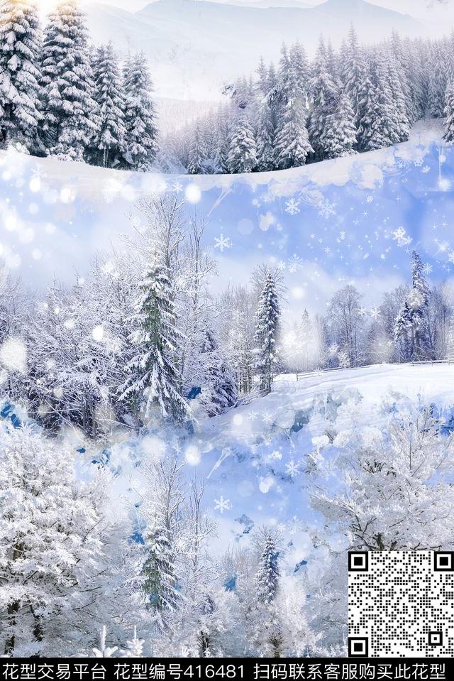 冰霜冻冰雪天地雪花数码印花华亿平台下载（图片编号: 416481） - 瓦栏（Walan）
