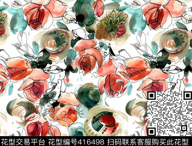 抽象浪漫流行时尚数码印花华亿平台下载（图片编号: 416498） - 瓦栏（Walan）