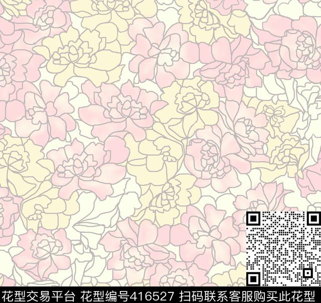 小清新花卉线条花卉传统印花华亿平台下载（图片编号: 416527） - 瓦栏（Walan）