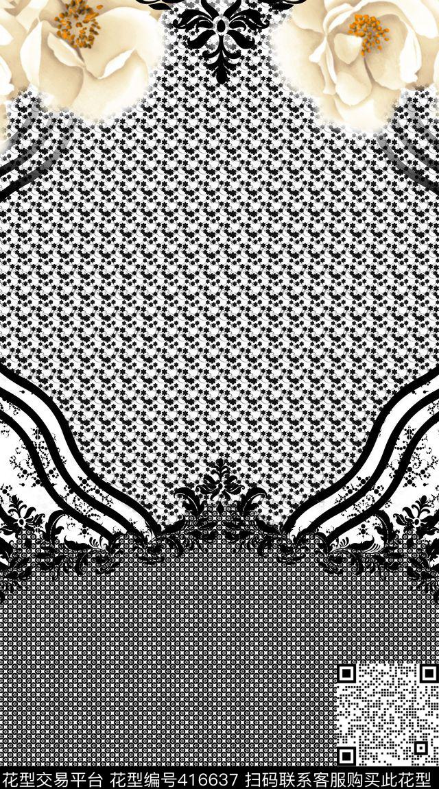 定位花卉几何数码印花华亿平台下载（图片编号: 416637） - 瓦栏（Walan）