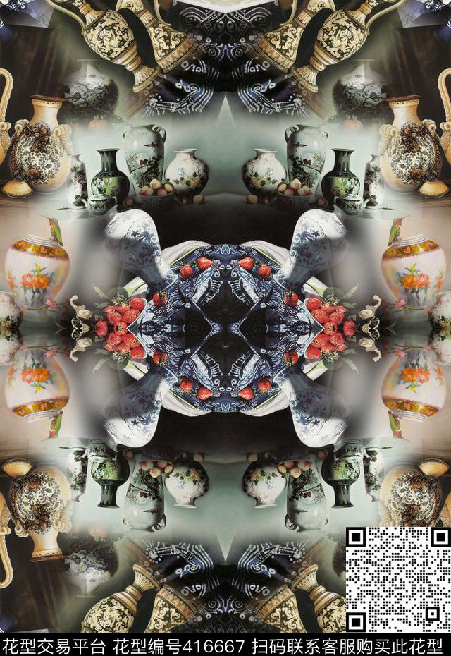 对称数码怀旧陶瓷水果数码印花华亿平台下载（图片编号: 416667） - 瓦栏（Walan）