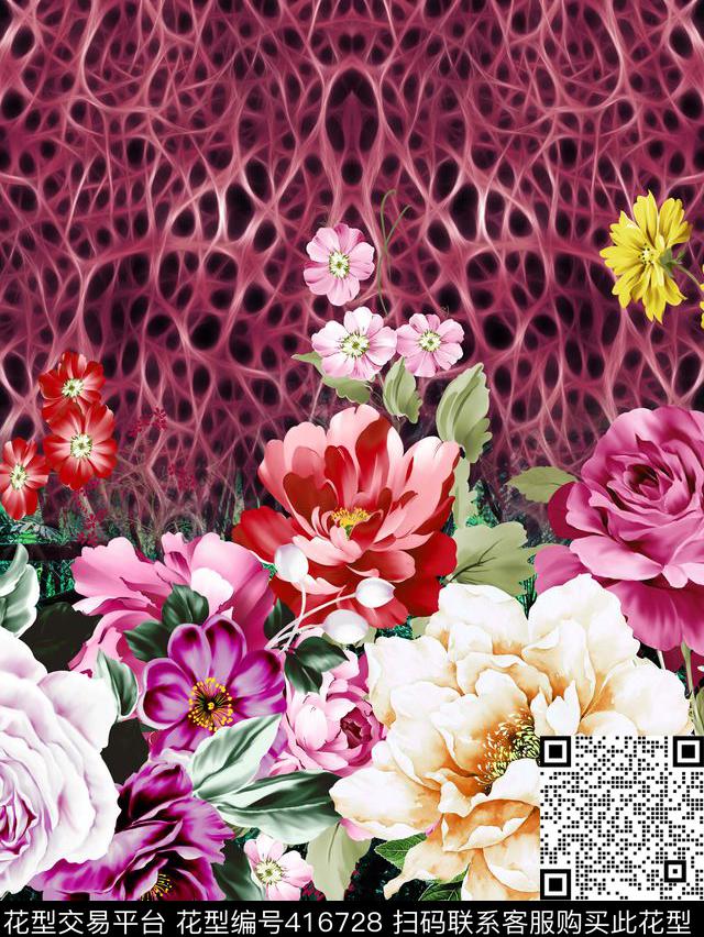 抽象花卉纹理数码印花华亿平台下载（图片编号: 416728） - 瓦栏（Walan）