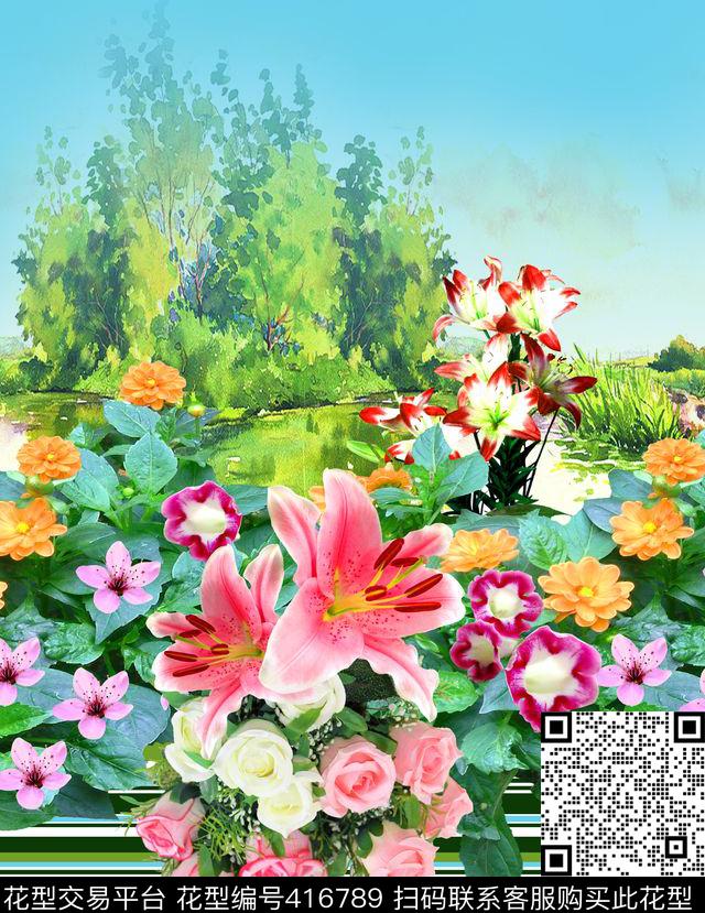 数码印花花卉风景花卉数码印花华亿平台下载（图片编号: 416789） - 瓦栏（Walan）