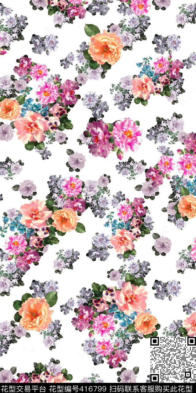 抽象花卉数码印花华亿平台下载（图片编号: 416799） - 瓦栏（Walan）