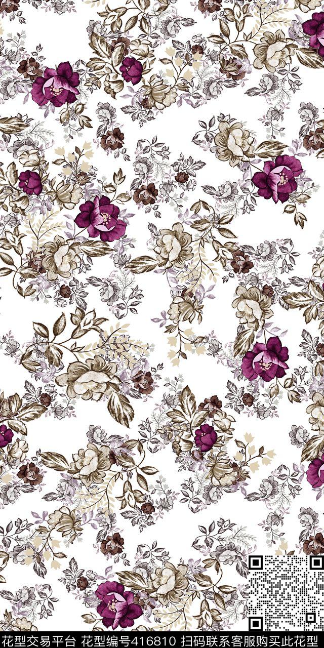 抽象花卉数码印花华亿平台下载（图片编号: 416810） - 瓦栏（Walan）