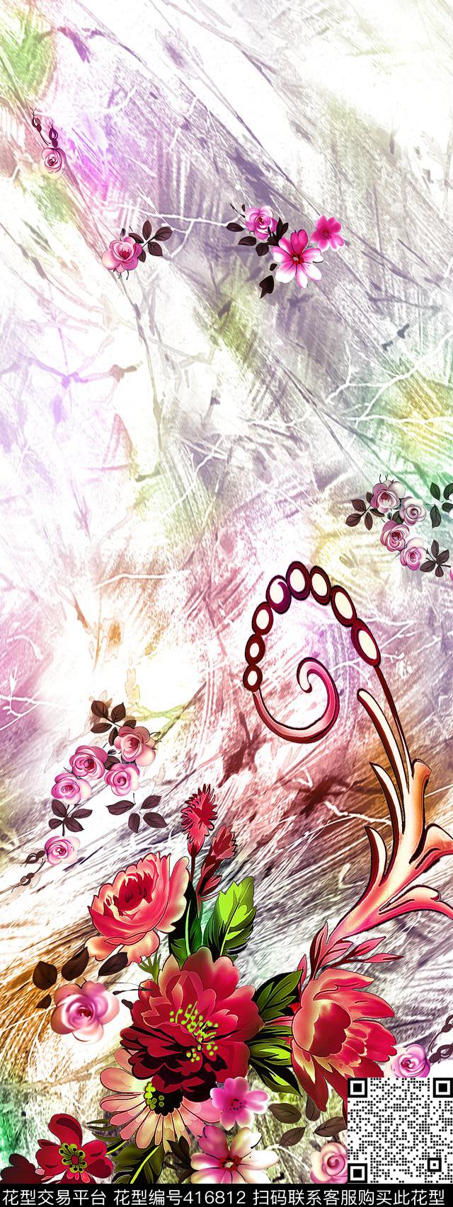 抽象花卉数码印花华亿平台下载（图片编号: 416812） - 瓦栏（Walan）