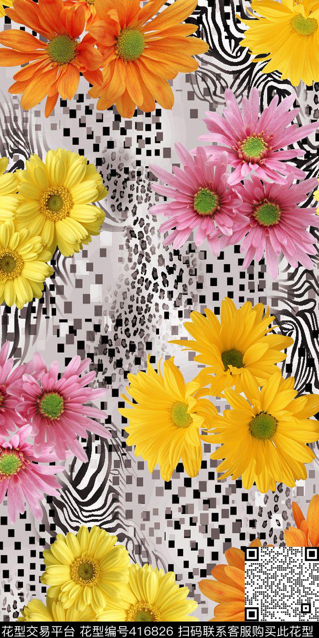 抽象花卉数码印花华亿平台下载（图片编号: 416826） - 瓦栏（Walan）