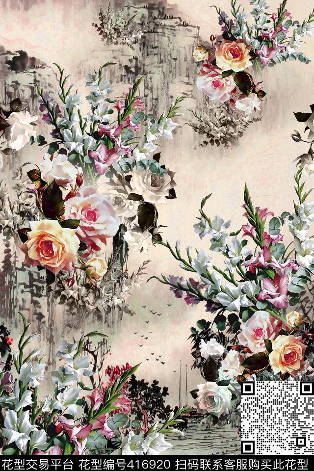 花卉江河风景数码印花华亿平台下载（图片编号: 416920） - 瓦栏（Walan）