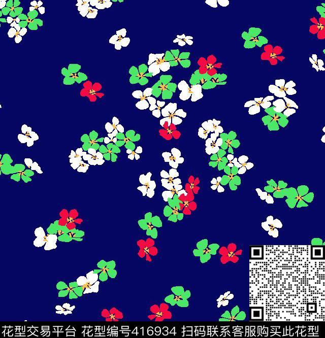 碎花壹人行树叶花卉传统印花华亿平台下载（图片编号: 416934） - 瓦栏（Walan）