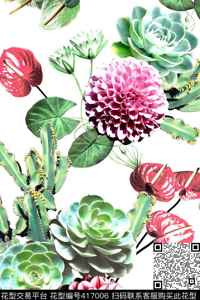 热带风多肉植物马蹄莲数码印花华亿平台下载（图片编号: 417006） - 瓦栏（Walan）