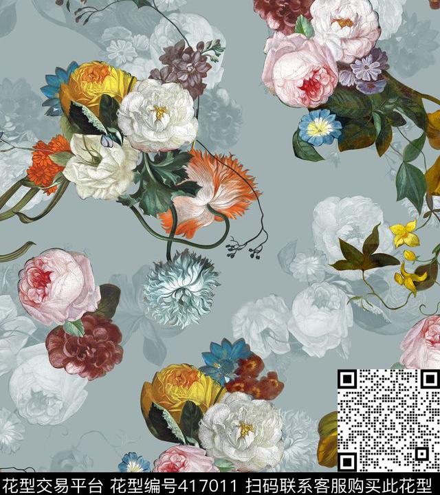 素雅油画花卉花卉数码印花华亿平台下载（图片编号: 417011） - 瓦栏（Walan）