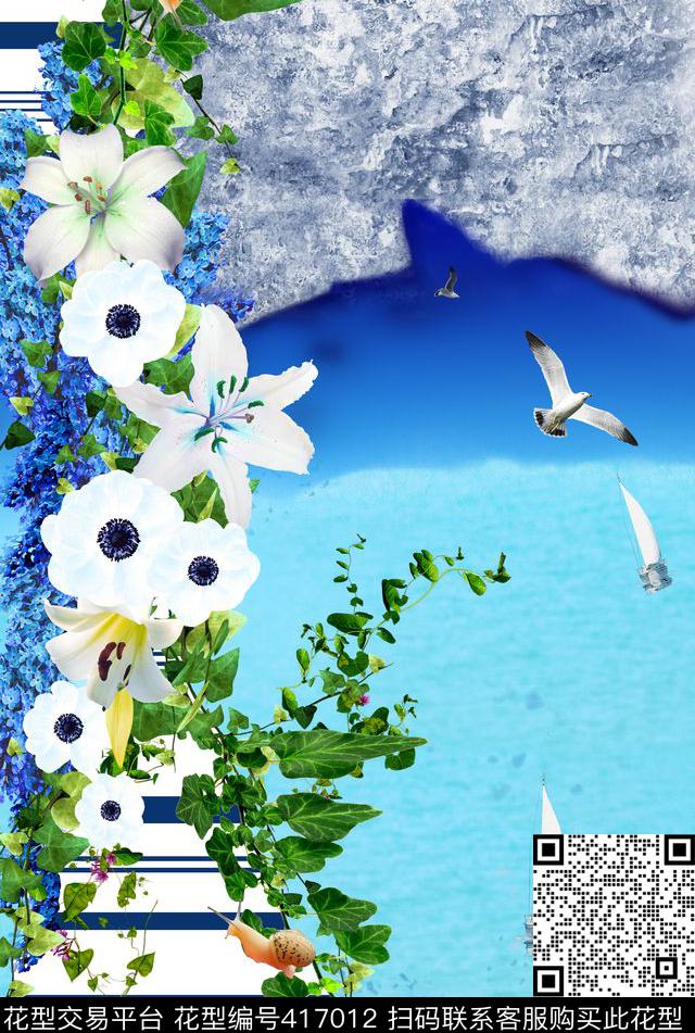 花卉度假风休闲数码印花华亿平台下载（图片编号: 417012） - 瓦栏（Walan）