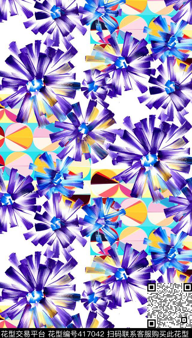 花朵色块时尚醒目数码印花华亿平台下载（图片编号: 417042） - 瓦栏（Walan）