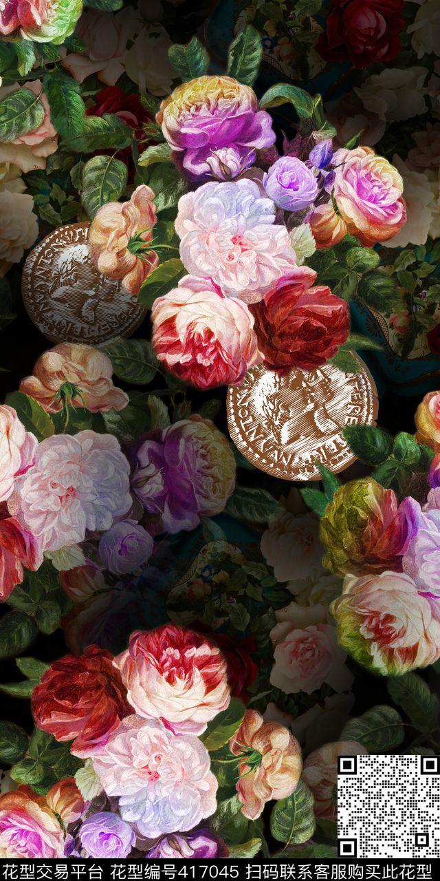 大气时尚油画古币数码印花华亿平台下载（图片编号: 417045） - 瓦栏（Walan）